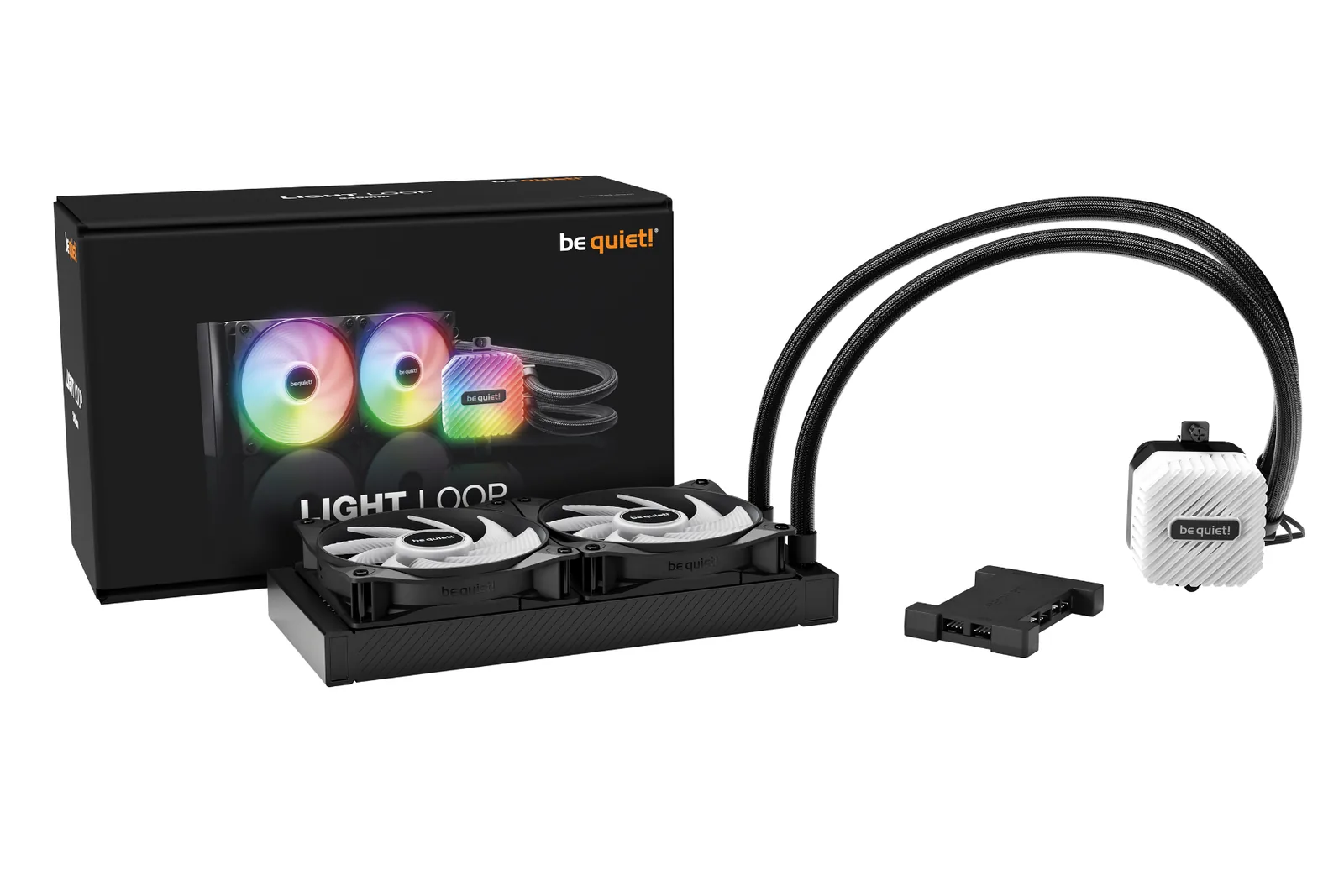 be quiet! Light Loop 240 mm Black Water Cooling for Overclocked Systems, 2x Light Wings LX 120 mm PWM High-Speed ARGB Fan, Stylish ARGB Cooling Block, with ARGB PWM Hub, Impressively High Cooling | BW020