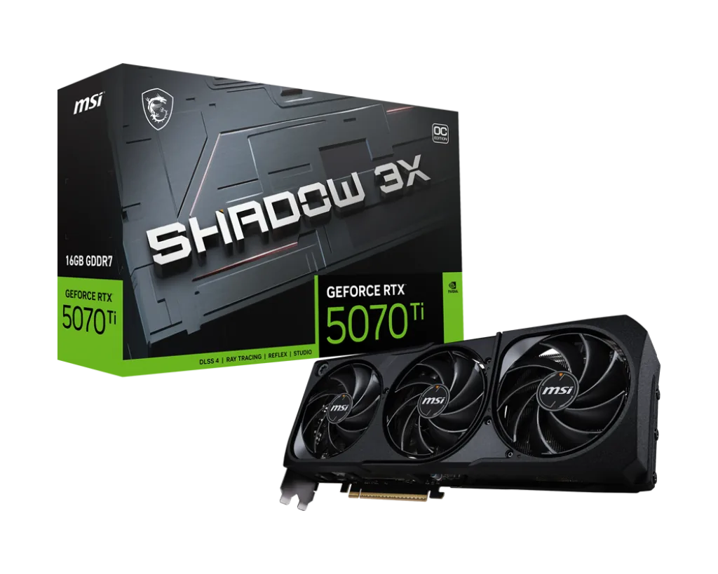 MSI GeForce RTX 5070 Ti 16G SHADOW 3X OC Graphic card, 16GB GDDR7, 8960 CUDA Core Units, 28 Gbps 256-bit, Extreme Clocks 2497 MHz, NVIDIA Blackwell Architecture DLSS4 | 912-V531-097