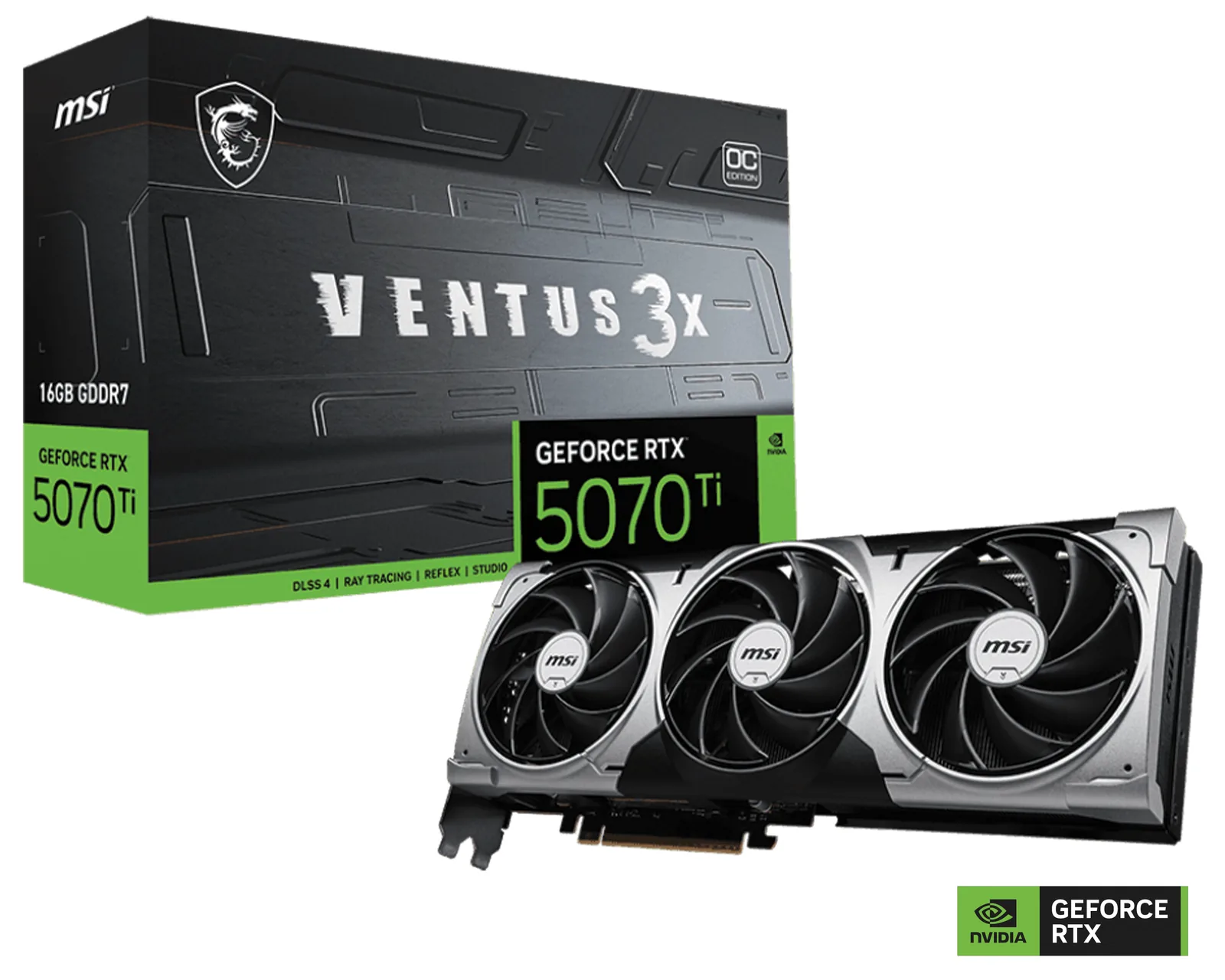 MSI NVIDIA GeForce RTX 5070 Ti 16G VENTUS 3X OC Graphics card, 16GB GDDR7, 256-bit 28 Gbps, 8960 CUDA Cores Units, 2497 MHz Extreme Clock, NVIDIA Blackwell Architecture and DLSS 4 | 912-V531-092