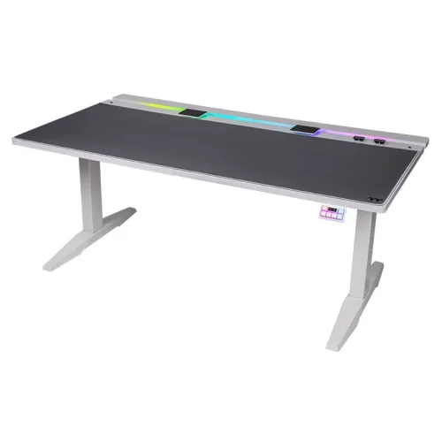 Thermaltake G700 RGB White Height Adjustable Gaming Desk, Anti-collision Safety Sensor, RGB Lighting Strip, Full-Sized Mouse Pad, Two Motor with Three-stage Lifting System, Cable Management Compartment, Magnetic Cable Organizers, Snow | GGD-G70-WHEIRX-22