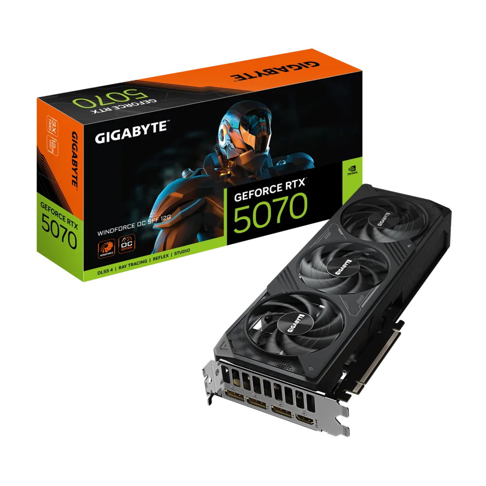 Gigabyte NVIDIA GeForce RTX 5070 WINDFORCE OC SFF 12G Graphic card, 12GB GDDR7 192bit, 6144 CUDA Cores, 2542 MHz Max Clock, PCI-E 5.0, Black | GV-N5070WF3OC-12GD