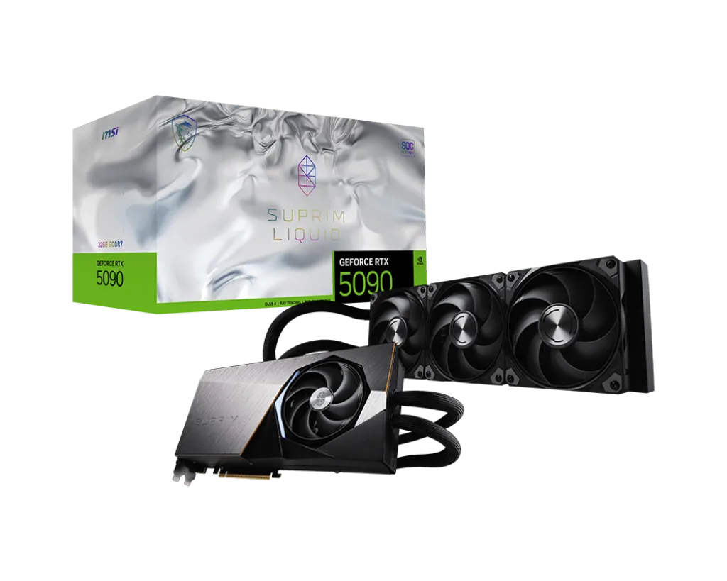 MSI NVIDIA GeForce RTX 5090 32G SUPRIM LIQUID SOC Graphic card, 32GB GDDR7, 512-bit 28 Gbps, 21760 CUDA Cores Units, 2580 MHz Extreme Clock, Superior Hybrid Cooling System | 912-V530-025