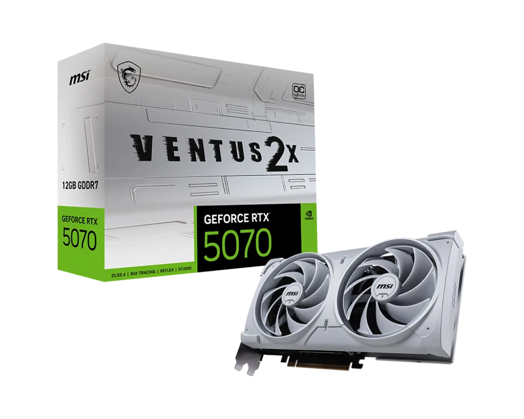 MSI GeForce RTX 5070 12G VENTUS 2X OC White Graphics Card, 12GB GDDR7 192-Bit Memory,6144 Cuda Cores, 2542 MHz Boost Clock, 28 Gbps Memory Speed, PCI Express Gen 5 | 912-V532-010