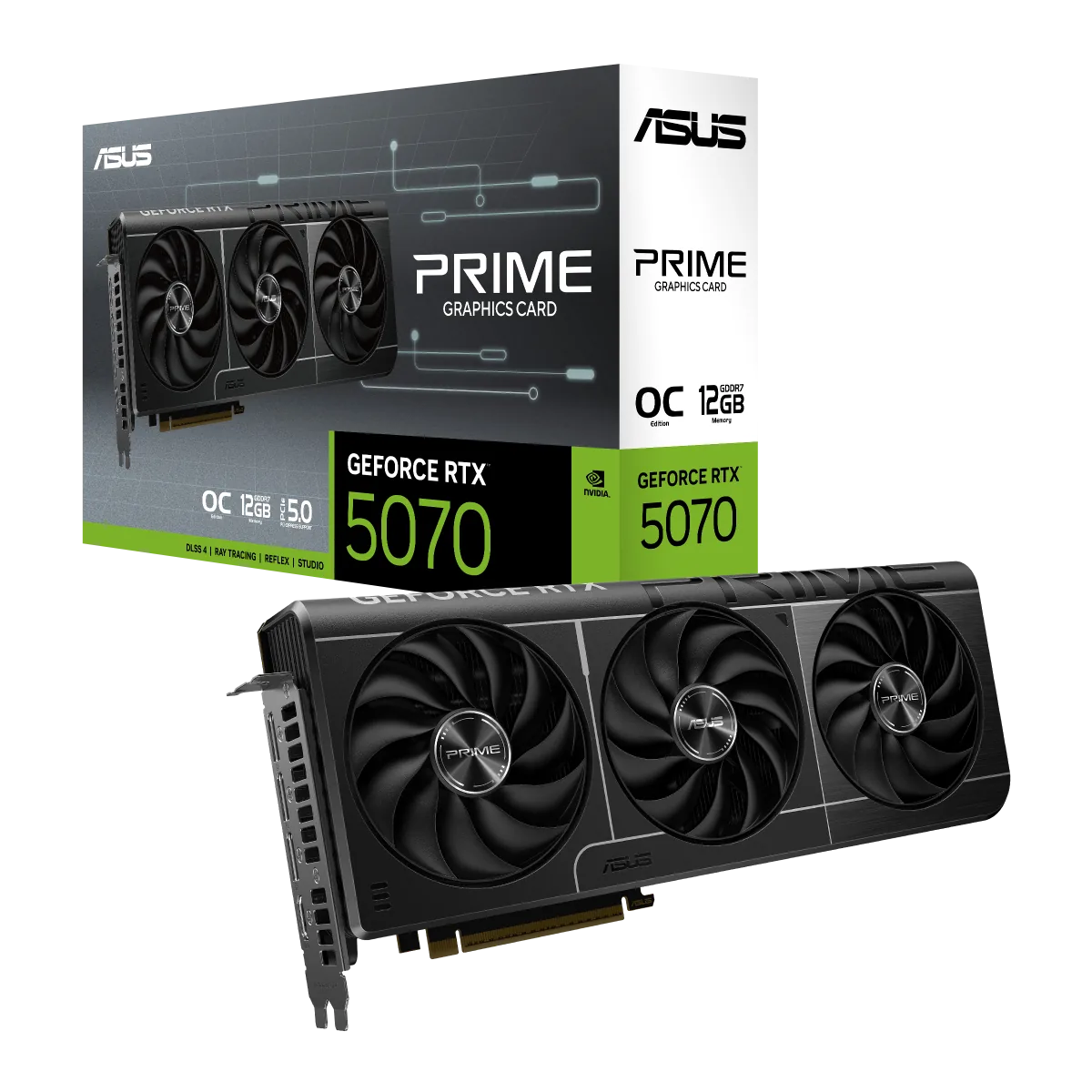 ASUS Prime GeForce RTX 5070 OC Edition Graphics Card, 12GB GDDR7 192-Bit Memory, 6144 CUDA Cores, 28 Gbps Memory Speed, PCI Express 5.0, Black | 90YV0M10-M0NA00