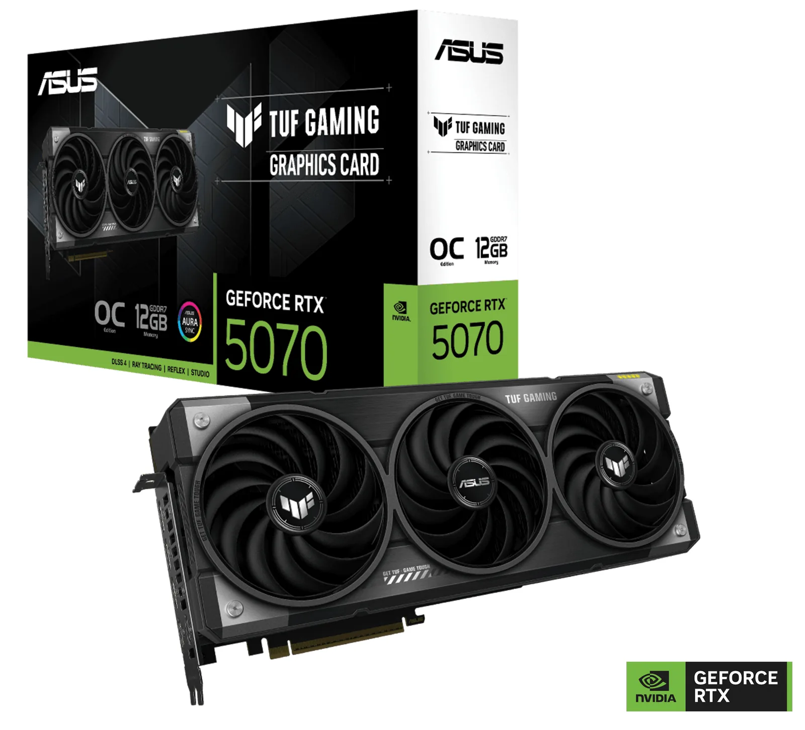 ASUS TUF Gaming GeForce RTX 5070 OC Edition Graphics Card, 12GB GDDR7 192-Bit Memory, 6144 CUDA Cores, 28 Gbps Memory Speed, PCI Express 5.0, Black | 90YV0LZ0-M0NA00