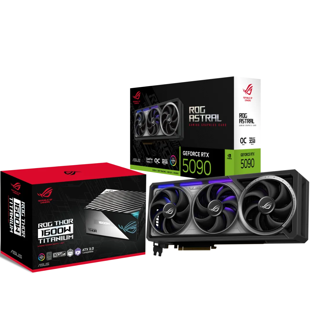 ASUS ROG Astral GeForce RTX 5090 OC Edition 32GB GDDR7 Graphics Card & ROG Thor 1600W Titanium Gaming Power Supply Bundle