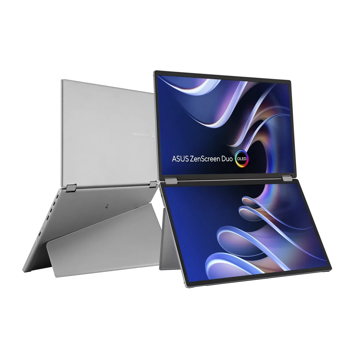 ASUS ZenScreen Duo OLED MQ149CD 360 Foldable Portable Monitor, Dual 14-inch, 16:10, 1920x1200 FHD, OLED panels, DisplayHDR 400 True Black, 100% DCI-P3, Delta<2, Dual USB Type-C, mini-HDMI, kickstand, and standard tripod hole | 90LM0AKV-B01N70