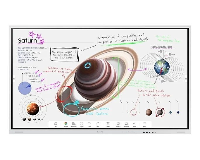 Samsung Flip Pro WM75B Interactive Display, 75" 4K UHD VA Touch Display, 75Hz Refresh Rate, 8ms Response Time, Tizen 6.5, , 32GB Flash Memory, Stylus Pen Inlcuded, Black | LH75WMBWLGCXUE   WM75B  (no camera)