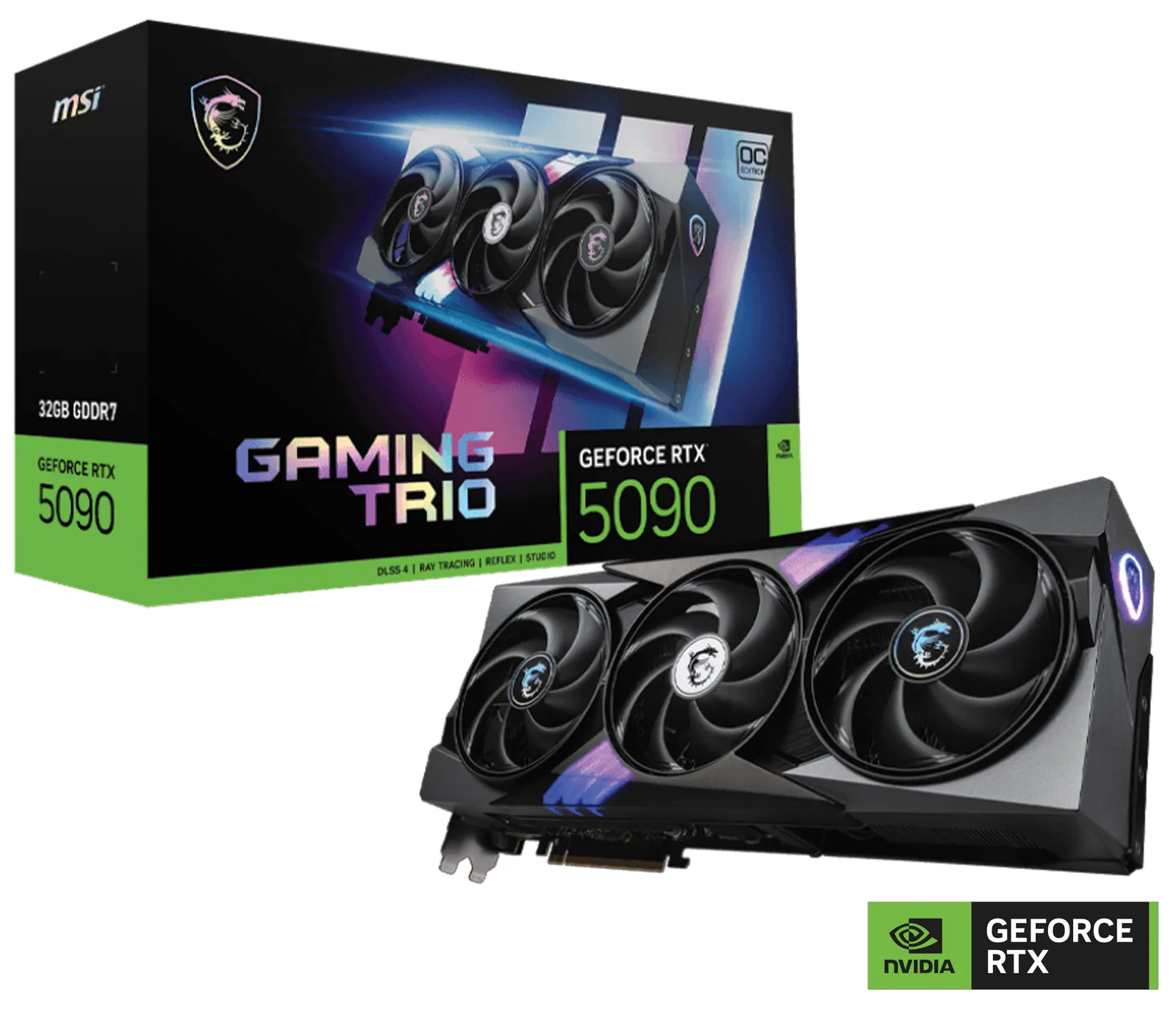 MSI NVIDIA GeForce RTX 5090 32G GAMING TRIO OC Graphic Card, 32GB GDDR7, 28 Gbps 512-bit, 2497 MHz Extreme Clocks, 21760 Units CUDA Cores, PCI E 5, Black | 912-V530-024