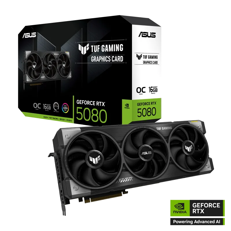 ASUS TUF Gaming NVIDIA GeForce RTX 5080 16GB GDDR7 OC Edition Graphic Card, DLSS 4, 16GB GDDR7, 10752 CUDA Core, 30 Gbps 256-bit, PCI E 5.0, Black | 90YV0M30-M0NA00 ( asus official warranty UAE)