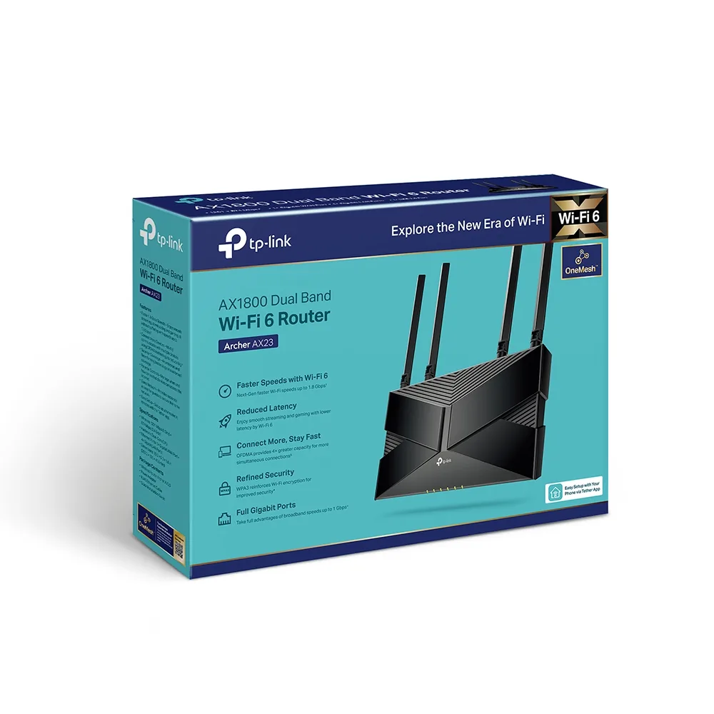 TP-Link AX1800 Dual-Band Wi-Fi 6 Router, 4x Fixed High-Performance Antennas, Dual-Band Connectivity, 2.4GHz & 5GHz Frequency, Up to 1201Mbps WiFi Speed, Black | Archer AX23