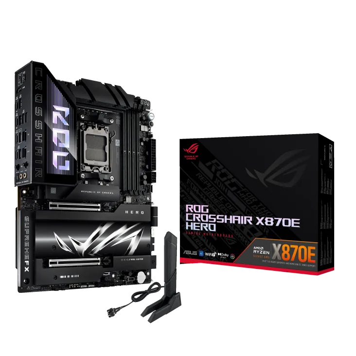 ROG X3D Bundle, AMD Ryzen 7 9800X3D Desktop Processor, ASUS ROG CROSSHAIR X870E HERO Motherboard