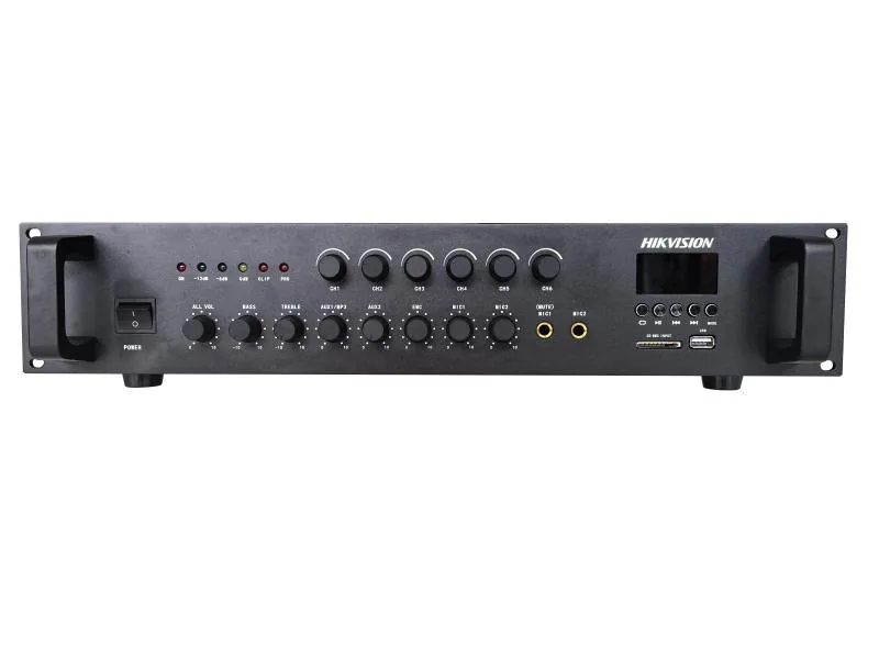 Hikvision DS-QAE0A120G1-VB6 120W 6-Zone Analog Amplifier, 2x AUX, 1x EMC,  2x Microphone Inputs, Built in Bluetooth/MP3