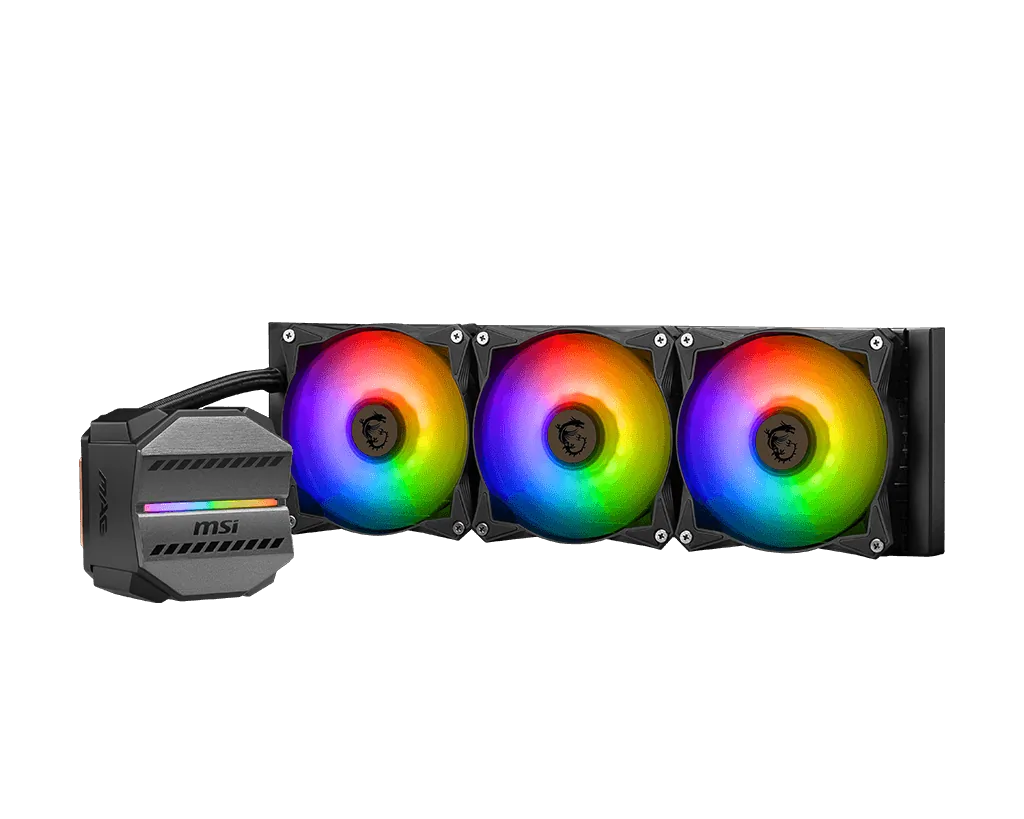 MSI MAG CORELIQUID M360 AIO Liquid Cooler, 3x ARGB 120mm Fans, 78.73 CFM, 2000 RPM, 360mm Radiator, Two Ball Bearing, Black | 306-7ZW4R24-813
