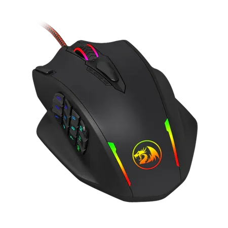Redragon M908 IMPACT MMO Gaming Mouse, 12,400 DPI, 18 Programmable Buttons, Weight Tuning Cartridge, 12 Side Buttons, Black | M908