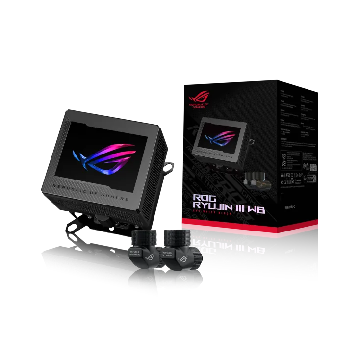 ASUS ROG Ryujin III WB Custom Loop CPU Water Block, 3.5" Full-Color LCD Display, Integrated VRM Fan, AURA Sync, Black | 90RC00V0-M0UAY0