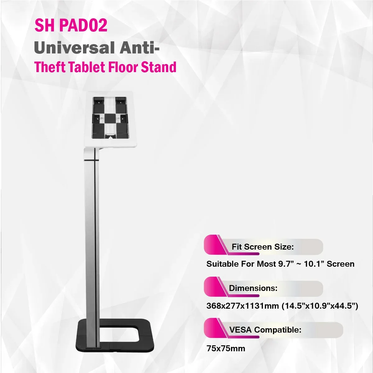 SKILLTECH SH PAD02 Universal Anti-theft tablet Floor Stand With Lock, Supports iPad, iPad Air, Samsung Galaxy Tab and most 9.7-10.1 Tablets | SH PAD02