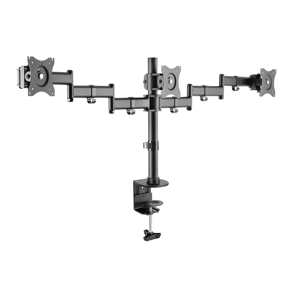 Skill Tech Triple Monitor Arm, Economy Steel LCD Vesa Desk Mount, 3x Monitor, Up to 13 Inch to 27 Inch Screen, Cable Management, Two Mounting Options, 360?? Rotary VESA Plate, Freely Adjusting Height | SH070 C036