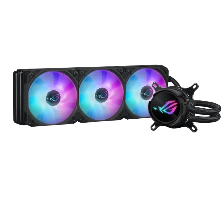 ASUS ROG Strix LC III 360 ARGB LCD CPU Liquid Cooling, 3x ROG STRIX AF-12S ARGB 120mm Fans, 2200 RPM Fan Speed, 70.38 CFM Air Flow, 360mm Radiator, 360 Rotating ROG Logo, Black | 90RC00W1-M0UAY0