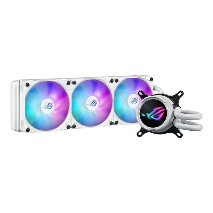 ASUS ROG Strix LC III 360 ARGB LCD CPU Liquid Cooling, 3x ROG STRIX AF-12S ARGB 120mm Fans, 2200 RPM Fan Speed, 70.38 CFM Air Flow, 360mm Radiator, 360?? Rotating ROG Logo, White | 90RC00W2-M0UAY0