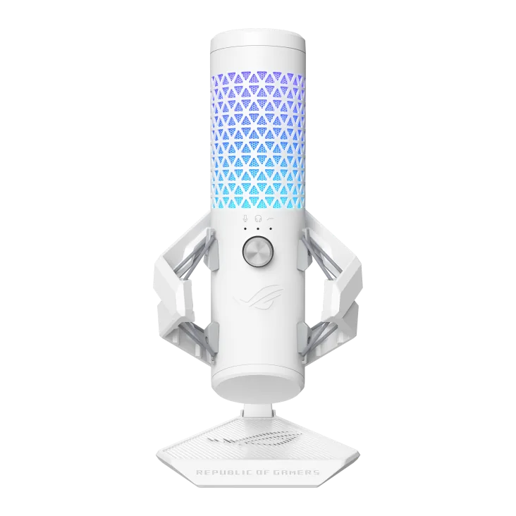 Asus Rog Carnyx Professional Cardioid Condenser Gaming Microphone, Studio-grade 25 Mm Condenser Capsule, 192 Khz / 24-bit Sampling Rate, High-pass Filter, Built-in Pop Filter, Premium Metal Shock Mount, Asus Aura Sync Rgb Lighting, White | 90YH03Z0-BAUA10