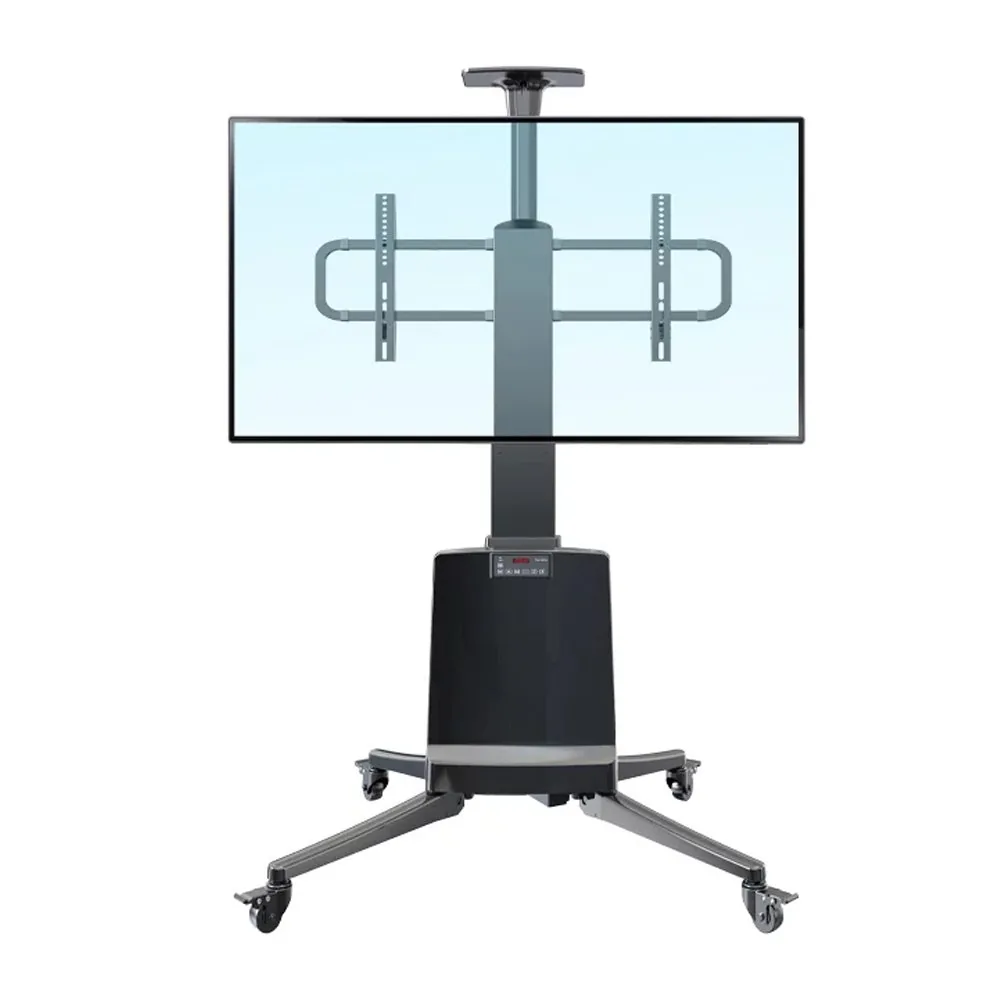 Skill Tech Motorized Telescopic Height-Adjustable Aluminum TV Cart, 55" - 85" Screen Sizes, 68.2kg Weight Capacity, Aluminum Material, Up to 600 x 400 Max VESA, Black | SH-TW85