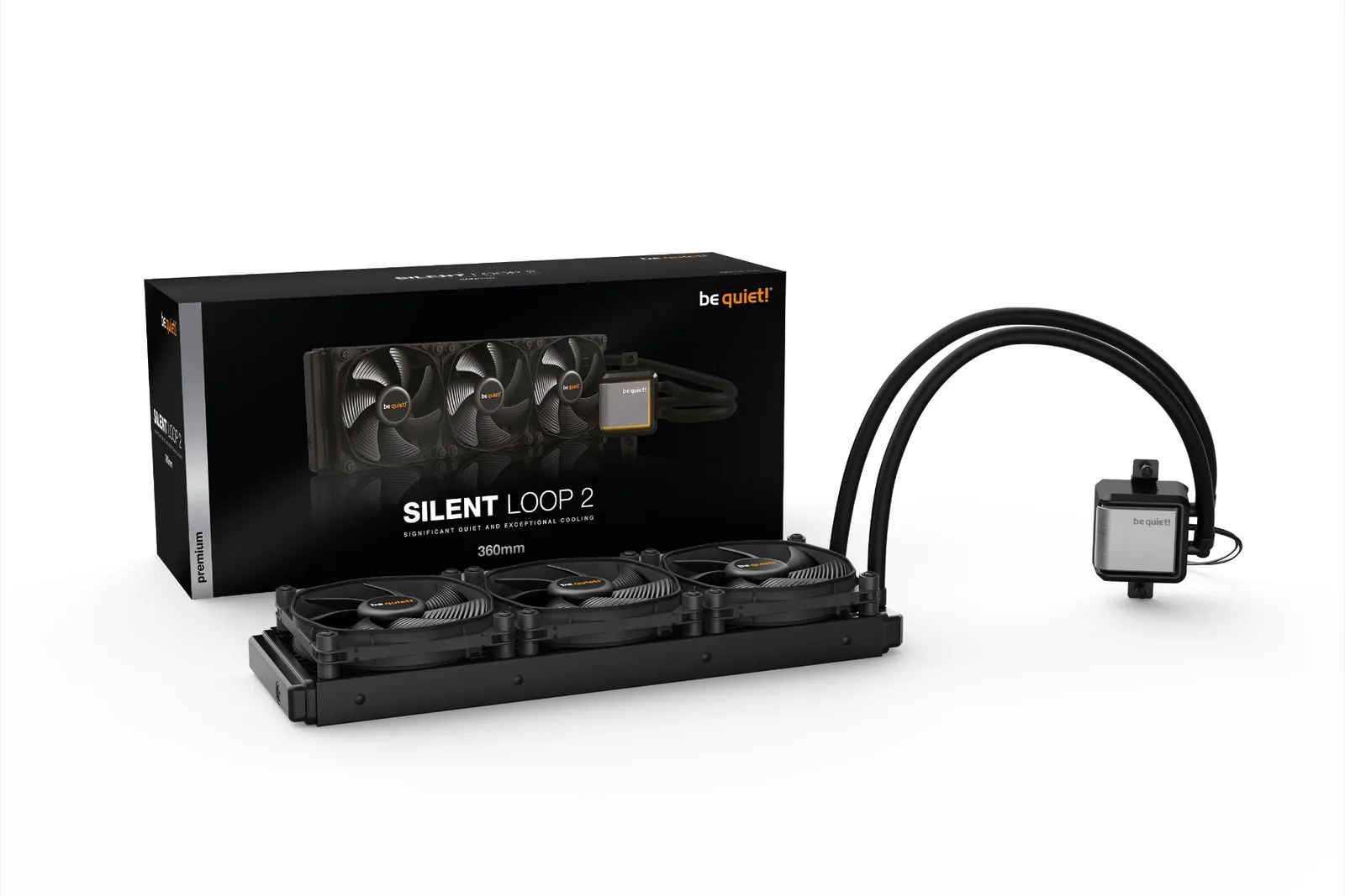 Be Quiet! Silent Loop 2 360mm CPU Liquid Cooler, 3x Silent Wings 3 120mm PWM High-Speed Fans, 2800 RPM Pump Speed, 2200 RPM Fan Speed, Up to 85.8 CFM Airflow, Black | BW012