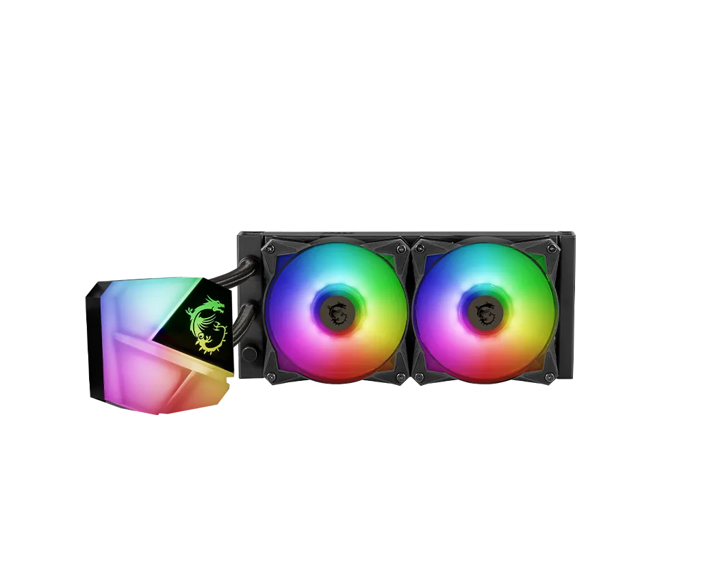 MSI Mag CoreLiquid C240 240mm ARGB CPU Cooler, 500 - 2000 RPM Fan Speed, 12V DC Rated Voltage, Two Ball Bearing, 78.73 CFM Airflow, 14.3 - 34.3 dBA Noise Level, 2 Fans, Black | 306-7ZW2R11-813