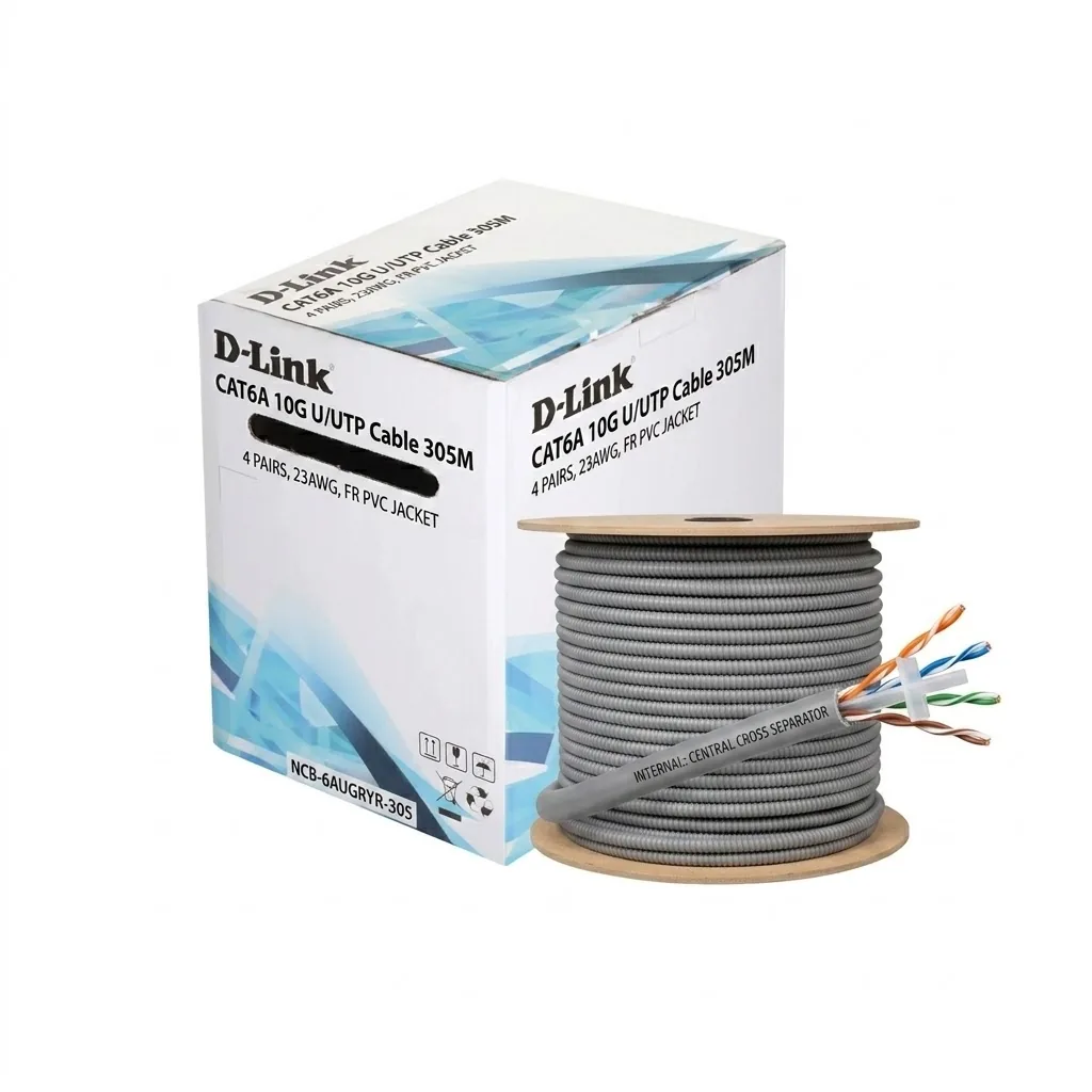 Cat6A 10G U/UTP 23AWG Cable Rolls, 4 Pairs Unshielded Twisted Pair (U/UTP) Cable, FR PVC Corrugated Jacket Central Cross separator, Available in 305 mtr MDF spools in a box, Gray  | NCB-6AUGRYR-305