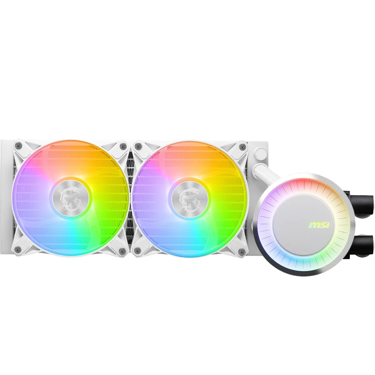 MSI MAG CoreLiquid E240 White, AIO ARGB CPU Liquid Cooler, Rotating Cap Design, 240mm Radiator, Dual 120mm ARGB PWM Fans, LGA 1700 Ready, AM5 Compatible | 306-7ZW5E27-C24