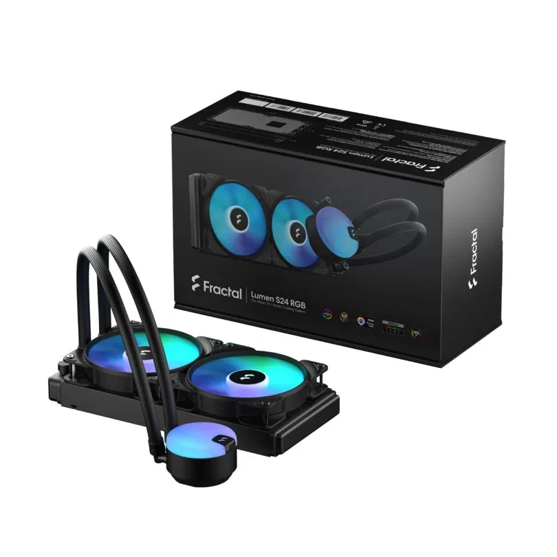 Fractal Design Lumen S24 V2 RGB 240mm Liquid CPU Cooler, 2x Aspect 12 RGB PWM Fans, 400mm Tube, 90?? Intervals, Pre-Applied Thermal Paste, 6 ARGB LEDs, Support LGA 1700/AM5, Black | FD-W-L1-S2412