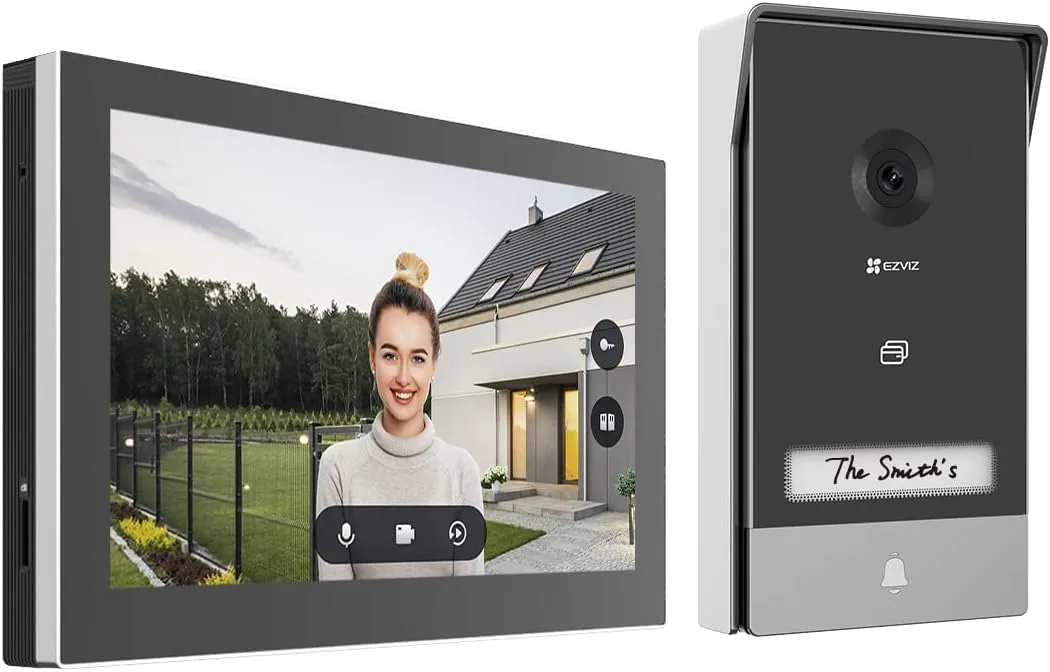 EZVIZ HP7 2K Smart Home Video Doorphone, 2K Resolution, 7-Inch Color Touch Screen, Remote Door/Gate Unlock, 2-Wire, Smart Human Motion Detection, Two-Way Talk (Supports voice changer feature), Supports 2.4 / 5 GHz Dual-Band Wi-Fi, Weatherproof Design