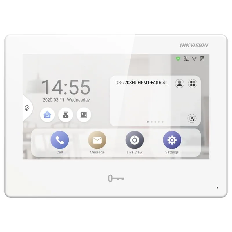Hikvision DS-KH9310-WTE1 Video Intercom Network Indoor Station, 7-inch 1024 600 Colorful TFT Capacitive touch screen, 1 GB RAM, 4GB ROM, Android OS, Built-in microphone & loudspeaker