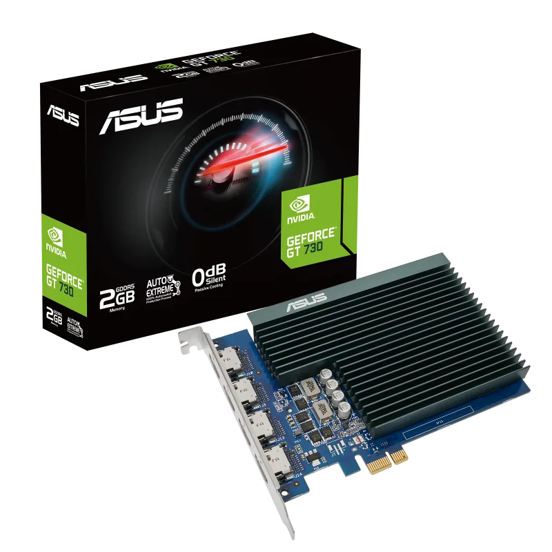 Asus GT7304HSL2GD5 NVIDIA 2 GB Graphic Card, 4x 4K HDMI Ports GeForce GT 730 GDDR5 PCI Express 2.0 Processor frequency 902 MHz HDMI ports quantity 4 Memory clock speed 5010 MHz, 2 Year Warranty | 90YV0H20-M0NA00
