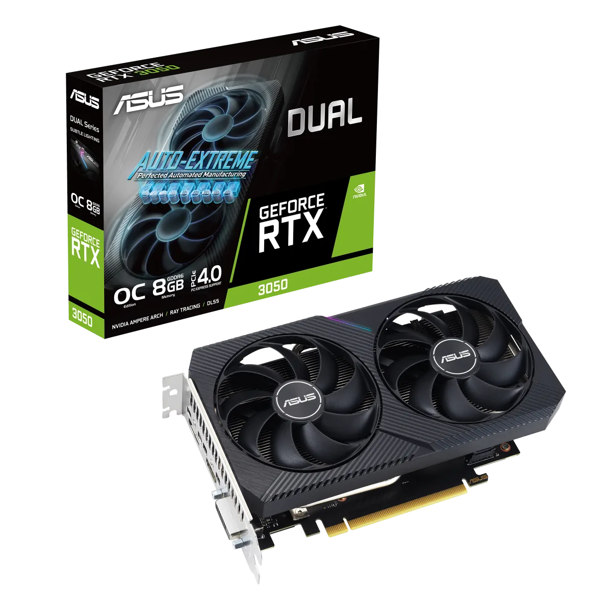 ASUS Dual Nvidia GeForce RTX 3050 V2 OC Edition 8GB GDDR6 128-bit Graphic card, 2560 CUDA Core, 1852 MHz Max Boost, Clock, 7680 x 4320 Max Resolution, 14 Gbps Memory, 2 Year Warranty, Black | 90YV0GH6-M0NA00