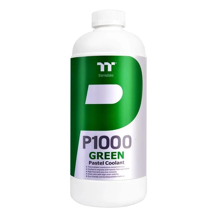 Thermaltake P1000 Pastel Coolant, 1000ml Green pastel based non-transparent and high performance coolant for PC water-cooling, offering superb protection for copper, nickel, brass, and aluminum | CL-W246-OS00GR-A