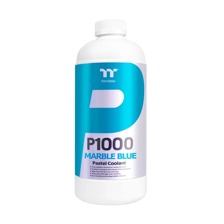 Thermaltake P1000 Pastel Coolant, 1000ml Marble Blue pastel based non-transparent and high performance coolant for PC water-cooling, offering superb protection for copper, nickel, brass, and aluminum | CL-W245-OS00YE-A-Marble Blue