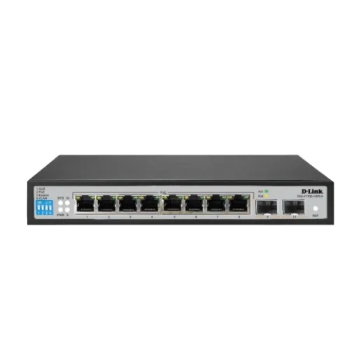 D-Link DGS-F1100-10PS-E PoE Gigabit ManagedSwitch, 6kv Surge Protection, 8x 10/100/100 BASE-T PoE Ports (802.3af/at complaint), 2 Gigabit SFP Ports, Fanless design for silent operation