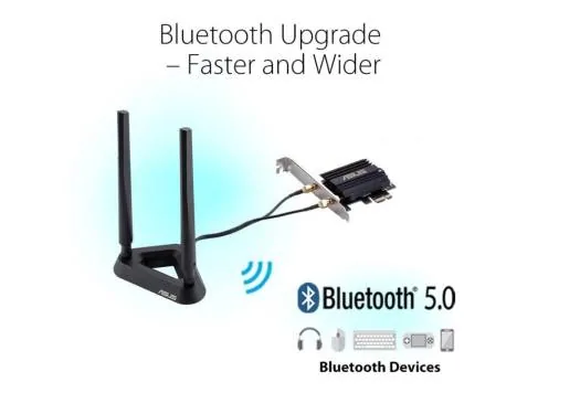 ASUS AX3000 Dual Band PCI-E WiFi 6 (802.11ax) Adapter with 2 external antennas. Supporting 160MHz, Bluetooth 5.0, WPA3 network security, OFDMA and MU-MIMO | 90IG0610-MO0R00