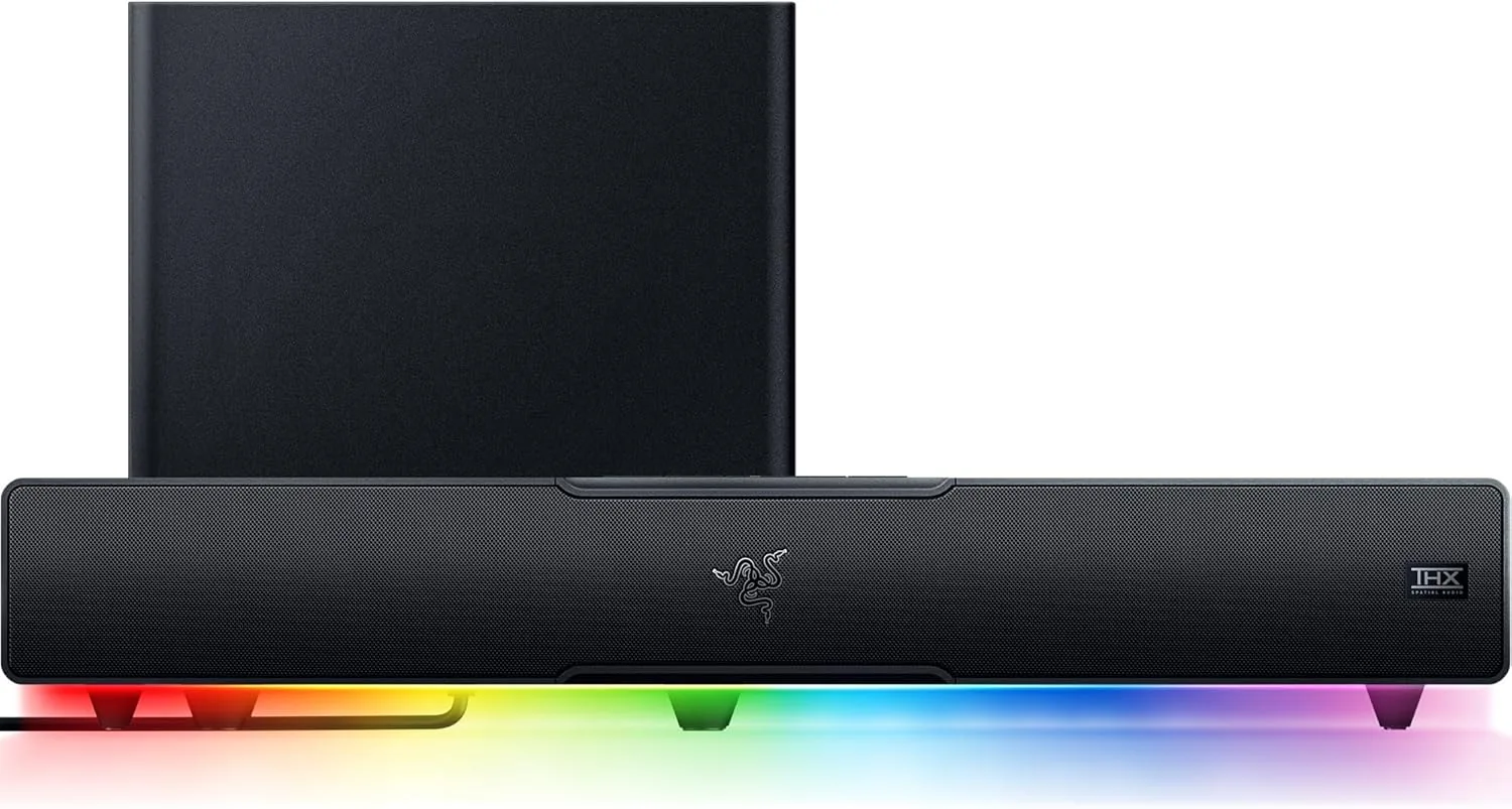 Razer Leviathan V2 PC Gaming Soundbar with Subwoofer, THX Spatial Audio, Compact Desktop Form Factor, 45 Hz-20 kHz Frequency Response, Bluetooth 5.2, USB Audio Input, Black | RZ05-03920100-R3G1