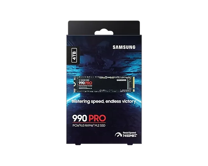 Samsung 990 PRO 4TB PCIe NVMe 4.0 M.2 Internal Solid State Drive SSD, 4 GB Low Power DDR4 SDRAM Cache, Up to 7,450 MB/s, Write Up to 6,900 MB/s | MZ-V9P4T0