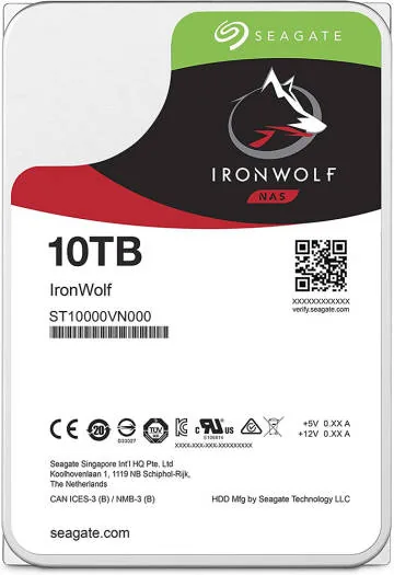 Seagate 10TB IronWolf SATA III 3.5" Internal NAS HDD, Up to 210 MB/s Data Transfer Rate, 7200 RPM, 256MB Cache, 100,0000 Hours MTBF, 180TB/Year Workload Rate, 600000 Load/Unload Cycles | ST10000VN000