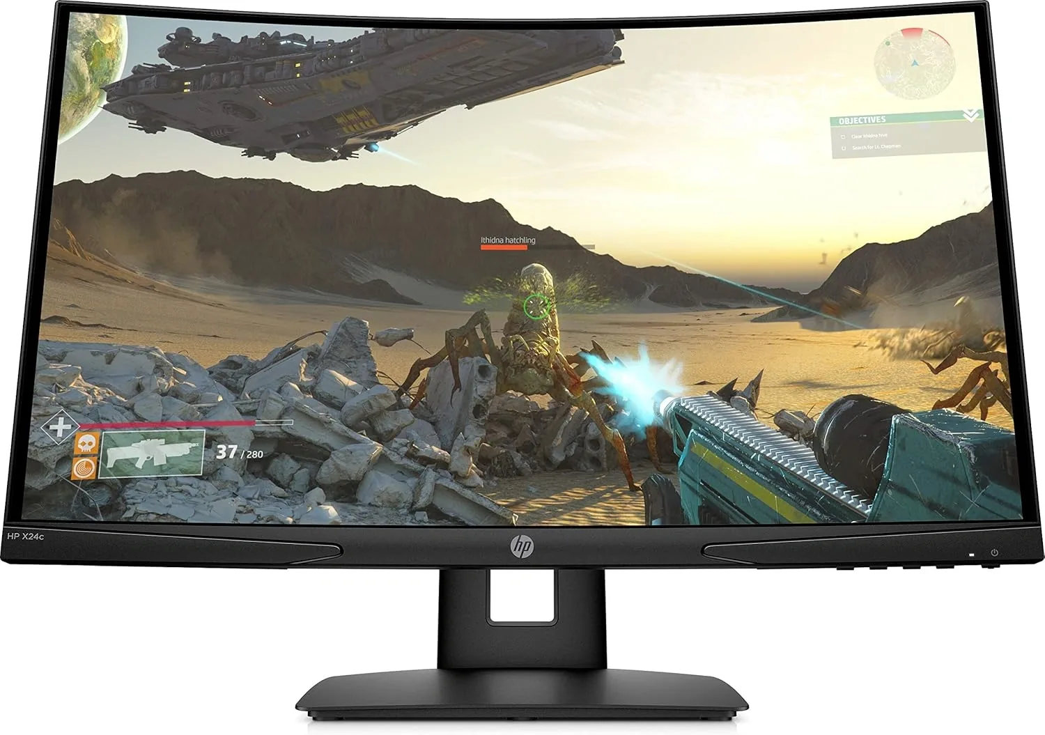 HP X24c - 23.6 "FHD Curved - Aspect ratio 16: 9, Resolution 1920 x 1080 Pixels, Refresh Rate 144 Hz, 4 ms, 1 x HDMI 2.0, 1 x DisplayPort 1.2 Gaming Monitor - Black | 9FM22AS