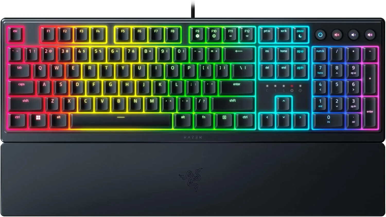 Razer Ornata V3 Low Profile Mecha-Membrane Wired Keyboard, UV Coated Keycaps, 10 RGB Lighting Zones, 1000 Hz Ultrapolling, Wrist Rest, Clicky Keystrokes, US English Layout, Black | RZ03-04460100-R3M1