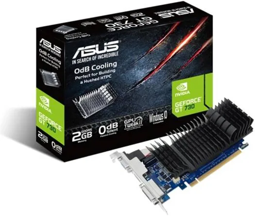 ASUS GeForce GT 730 Low Profile Graphics Card, For Silent HTPC Build, 2GB GDDR5 64-bit Memory, 902MHz Engine Clock, 5010MHz Memory Speed, PCI Express 2.0, DVI-D / D-Sub / HDMI 1.4a, 2 Year Warranty | 90YV06N2-M0NA00