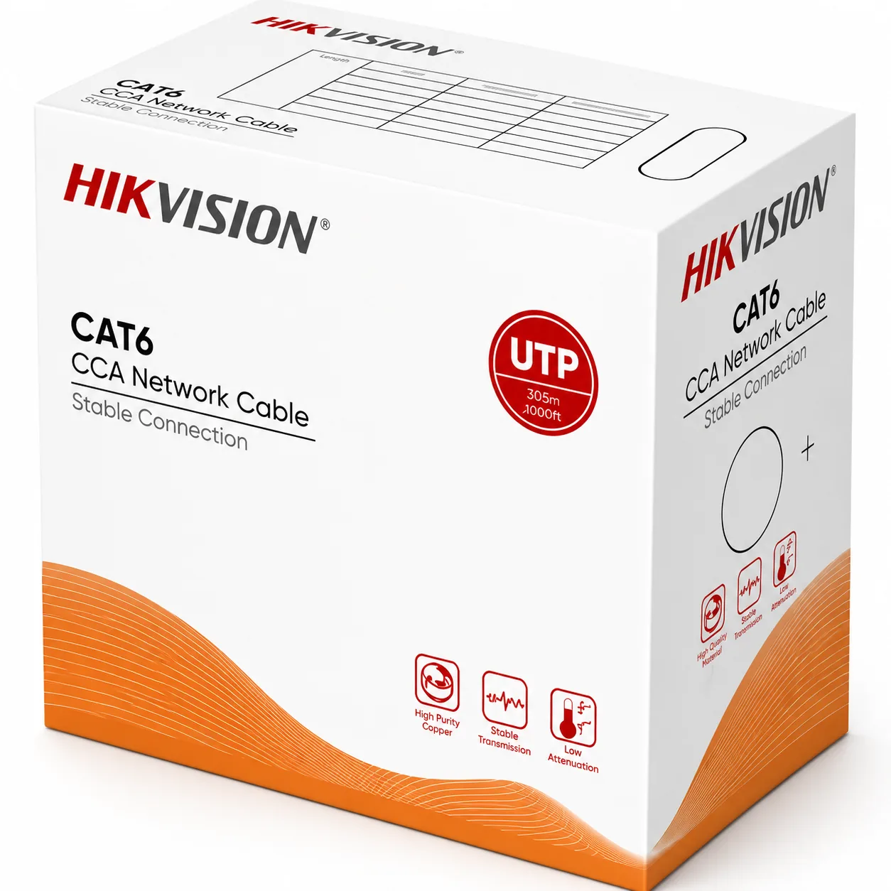 Hikvision DS-1LN6UU-CCA 305 m CAT6 UTP Network Cable (CCA,0.565 mm), Not full copper only 22%.