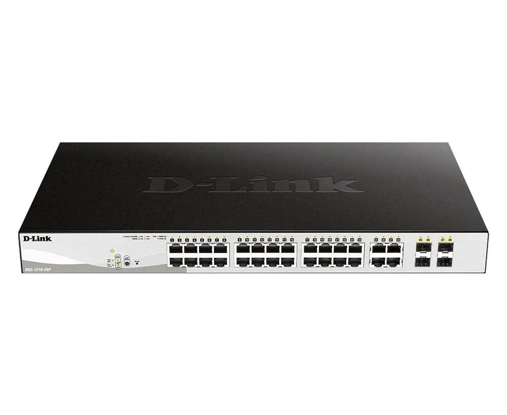 D-Link DGS-1210-28P 28-Port Gigabit Smart Managed PoE+ Switch, 24x PoE Ports, 4x SFP Combos, L2+ Static Routing