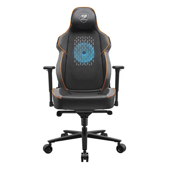 COUGAR NxSys Aero Gaming Chair with Integrated RGB Fan & Premium PVC Leather, Adjustable 3D Armrests, Elastomeric Mesh, Durable Steel Frame, 3" Wheels, 160kg Max Weight, Black-Orange | 3MARP0RB.0001