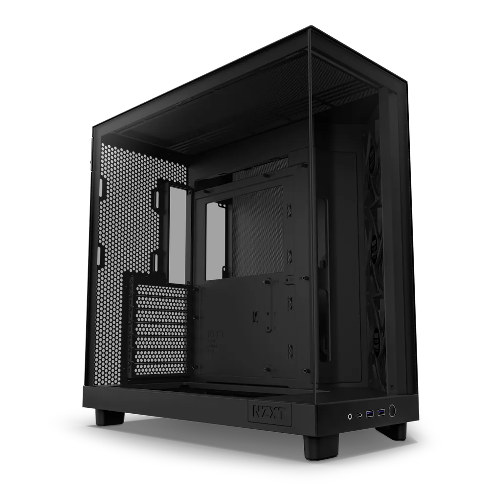 NZXT H6 Flow Compact Dual-Chamber Airflow Mid-Tower ATX Case, Panoramic Glass Panels, Up to 360 mm Radiator & 3x 120mm F120Q Fans, Cable Management, USB-C 3.2 / USB-A 3.2, Black | CC-H61FB-01