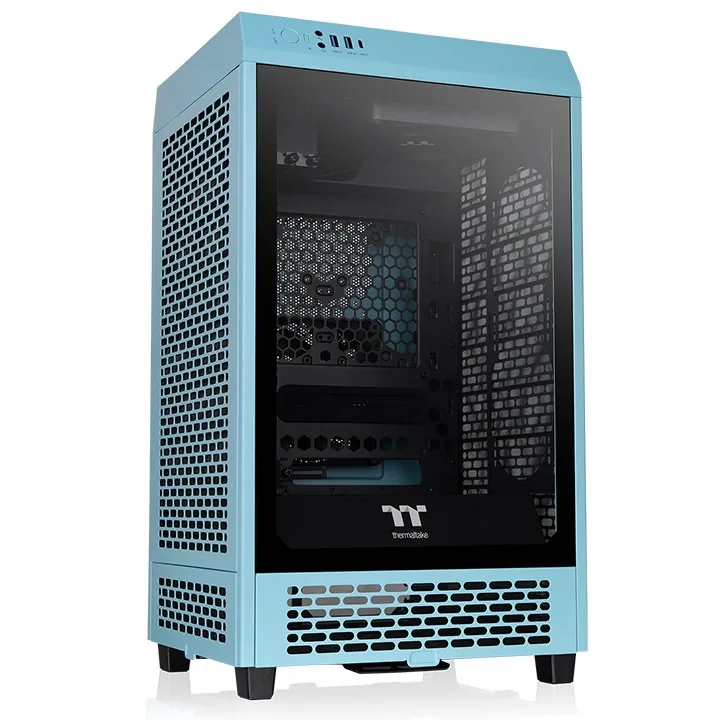 Thermaltake The Tower 200 Mini Computer Case, SPCC+Tempered Glass Material, Supports Up to 280mm Radiator, Up to 4 Fans Support, Removable Dust Filter-Turquoise